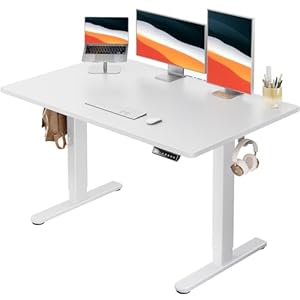 HUANUO Electric Standing Desk, 48″ x 30″ Whole Piece Desktop, Adjustable Height Computer Desk, 4 Height Memory Settings, Sit Stand Up Desk for Home Office, White