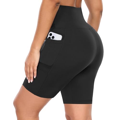 GIMDUMASA Gym Shorts for Women UK High Waist Cycling Shorts Tummy Control with Pockets for Ladies Yoga Cycle Bike Workout Running Fitness Activewear Black