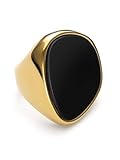 SINGULARU - Anillo Ibiza Black. Acero con Baño en Oro de 18 Kt y Piedra Natural. Joyas Para Mujer. Talla 10