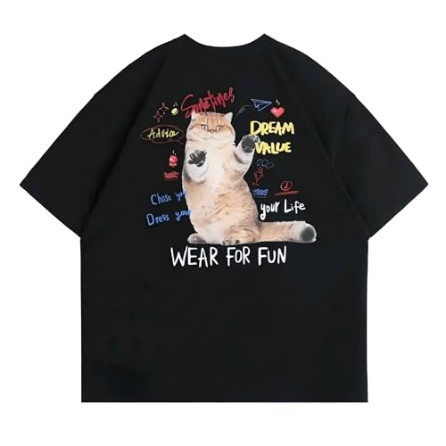 [Emovovalue] �����Y �L�v�����gT�V���c�b�I�[�o�[�T�C�Y ��100�� ���[���A�p�� �O���t�B�b�N ����T�V���c �����Y ���f�B�[�X ���p�b�b����l��\���b�J�W���A�� �t�@�b�V���� �t�ėp (BLACK,2XL)