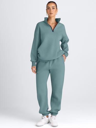 Image of AUTOMET Women's Sweatsuits 2 Piece Outfits Lounge Sets | Cozy Airport Outfits,Casual Sweat Sets for Fall and Winter,Half Zip Pullover and Baggy Sweatpants with Pockets