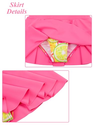 Image of BAOHULU Girls Two Piece Swimsuits Rash Guard Ruffle Bikini Skirt Short Sleeves Beach Dress Swimwear UPF 50+ 3-12Y