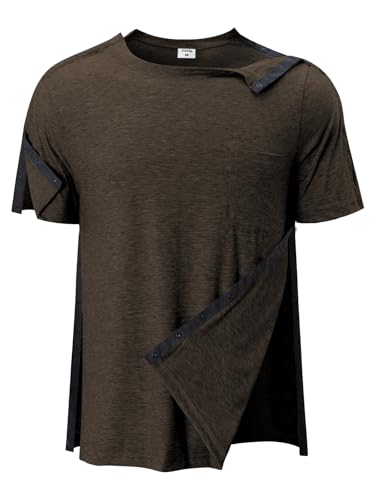 Image of Post Shoulder Surgery Shirts for Men Tear Away Recovery Short Sleeve Full Open Side Snap Chemo Adaptive Shirt