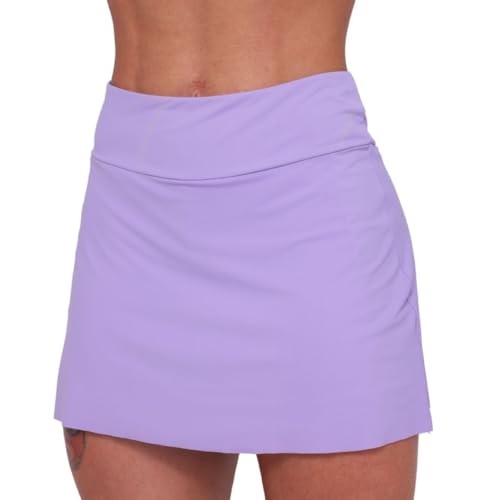 Shorts Saia Feminino Poliamida Premium Leve com Bolsos | Toque Geladinho, Cós Elástico e Proteção UV | Ideal para Academia, Beach Tennis e Padel (BR, Alfa, M, Regular, Regular, Lilás)