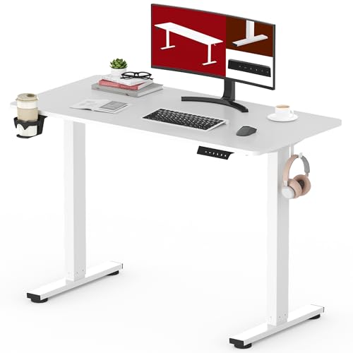 SANODESK Höhenverstellbarer Schreibtisch mit VOLLSTÄNDIGER TISCHPLATTE, 4 Zubehörteilen (Becherhalter, Haken, Aufbewahrungsbox, Kabelmanagement), ergonomisch für Büro und Homeoffice, Weiß, 110x54 cm SANODESK Höhenverstellbarer Schreibtisch mit VOLLSTÄNDIGER TISCHPLATTE, 4 Zubehörteilen (Becherhalter, Haken, Aufbewahrungsbox, Kabelmanagement), ergonomisch für Büro und Homeoffice, Weiß, 110x54 cm