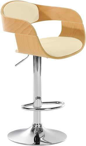CLP Tabouret De Bar Kingston en Similicuir I Chaise Haute avec Coque en Bois Dossier Et Accoudoirs I Pičtement Et Repose-Pied en Métal Chromé,...