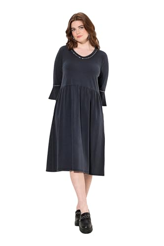 Ulla Popken Jerseykleid, Rollkanten, A-Linie, V-Ausschnitt, 3/4-arm Vestido, Negro, 48-50 Mujeres