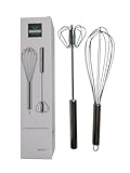 12'' Egg Whisk Combo - Stainless Steel Manual Balloon whisk and Semi-Automatic Whisk, Egg Beater, Hand Push Rotary - Mixing, Frothier, Stirring baking/beating eggs, Durable, Easy-Grip/Heat-Resistant.
