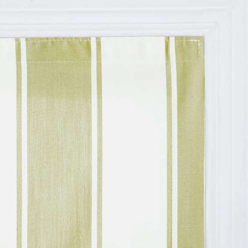 Image of TWOPAGES No Drill Wide Stripe Roman Shades Cordless Roman Blinds for Windows, Custom Made Light Filtering Blackout Blinds Farmhouse Shades for Kitchen, Olivine Bordered Wide Bar, 1 Piece