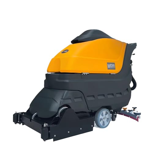 User operating floor clean scrubber sweeper machine on tiled floor