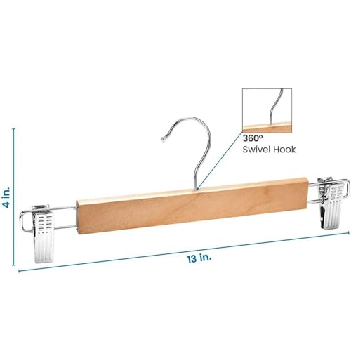 Image of Wooden Hangers for Clothes Hanging | 360 Swivel Hook with 2-Adjustable Clip Hangers for Pants, Skirts, Sarees | Wooden Trousers Bottom Hangers for Wardrobe (10, Beige)