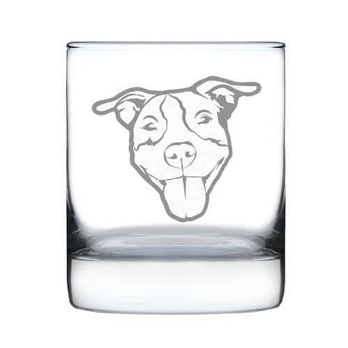 Happy Pitbull - Whiskey Rocks Glass - Unique Pitbull Dog Themed Gifts or Party Decor for Women and Men - 10.25 Oz