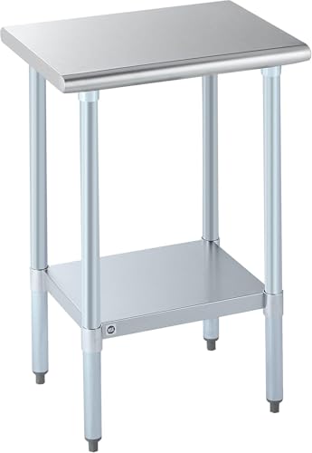 Image of ROCKPOINT Stainless Steel Table for Prep & Work 18x24 Inches, NSF Metal Commercial Kitchen Heavy Duty Table with Adjustable Under Shelf and Table Foot for Restaurant, Home and Hotel