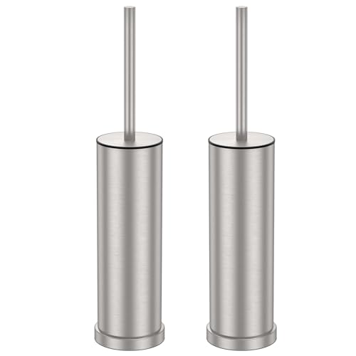 Stain Nickel Toilet Brush and Holder Set,2 Pack Stainless Steel Heavy Duty Toilet Bowl Brush,Extra Long Handled Toilet Cleaner Brush with Replaceable Head, Removable Inner Bowl & Splash Protection by Pucscsrg - Used condition - US$46.10