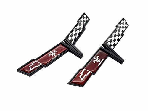 Image of Pair Set 1980 Corvette C3 Front Nose Emblem and Rear Deck Gas Lid 3D Door Deck Crossed Flags Badge Replacement for Corvette (Black Red)