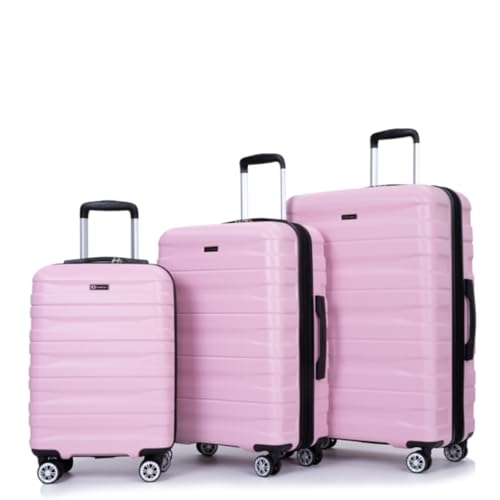 3 Piece Luggage Set, Suitcase, Expandable, Suitcase Set, with Two Hooks, Trolley Case, with Universal Wheels, Combination Lock, 21/25/29 Inches, Pink