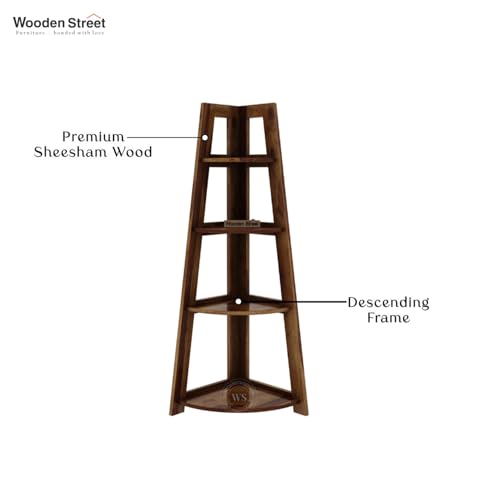 Image of Wooden Street Severino Bookshelf | 4 Tier Sheesham Wood Open Multipurpose Foldable Bookshelf | Compact Home and Office Wooden Rack | Teak Finish Bookcase |155 L x 155 W x 46 H Inches