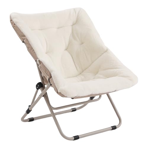 Tiita Fauteuil design soucoupe confortable, fausse fourrure douce, chaise pliante surdimensionnée, chaise de salon pour enfants, adolescents et adultes, cadre en métal, chaise lune pour chambre à