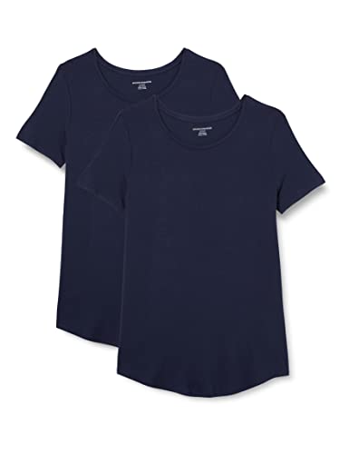 Amazon Essentials Women's Short-Sleeve Scoopneck Tunic, Pack of 2, Navy, Large