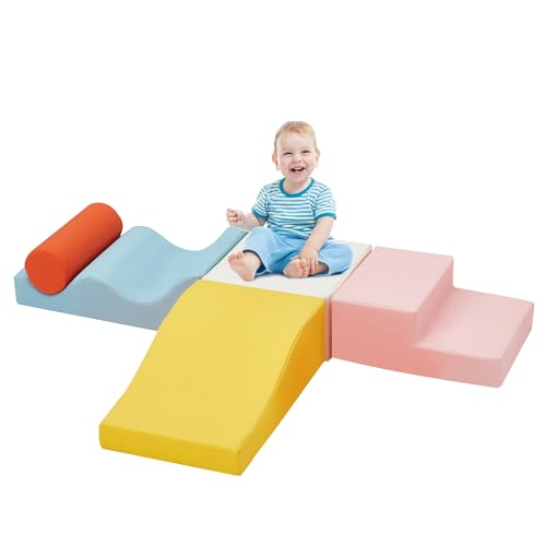 EROMMY Bausteine XXL,Schaumstoff Bausteine mit Lederbezug,Schaumstoff-Kletterblöcke rutschfest für Kinder(Macaron)