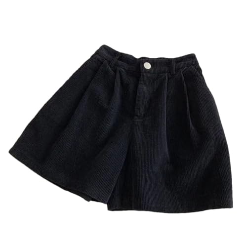 Short vintage en velours côtelé noir femme L ample taille haute