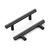 HOME EDIT 10 Pack 76mm Matte Black Kitchen Cabinet Hardware Handles Black Round Dresser Drawer Pulls Stainless Steel Cabinet Pulls Kitchen Cupboard Handles with 5" Length, 3" Hole Center