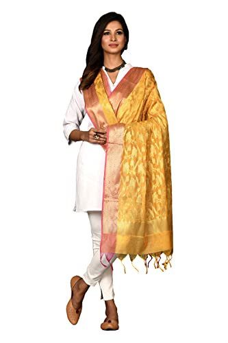 Banarasi Cotton Dupatta for Women with Light Gold Zari Work, Ethnic Indian Scarf Stole for Festive Wear2