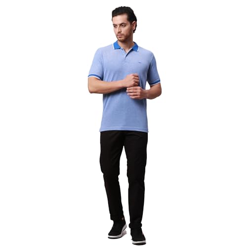 Image of Park Avenue Men's Cotton Polyester Blend Stripe Pattern Slim Fit Rib Collar Polo Neck Half Sleeve Casual T-Shirt