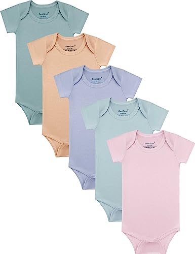 Image of Baby Short Sleeve Solid Bodysuit Set - Rayon made from Bamboo - Newborn Infant Toddler Boy Girl - 5-Pack