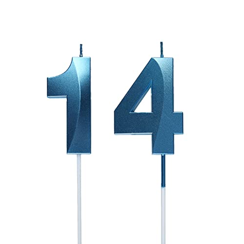 Blue 14th & 41 Birthday Candles,Blue Number 14 Cake Topper for Birthday Decorations Party Decoration