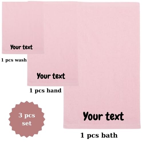 Personalized Bath Towels 3 pcs - Customized Turkish Bath Towel - Cotton Towel Set -Monogrammed Towels with Initials Name Embroidery - Idea (Pink, 3 Pieces - Towel Set)