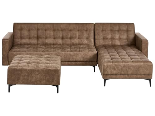 Sofá Cama Modular en Forma de L tapizado de Piel sintética con otomana capitoné marrón Izquierdo Aberdeen