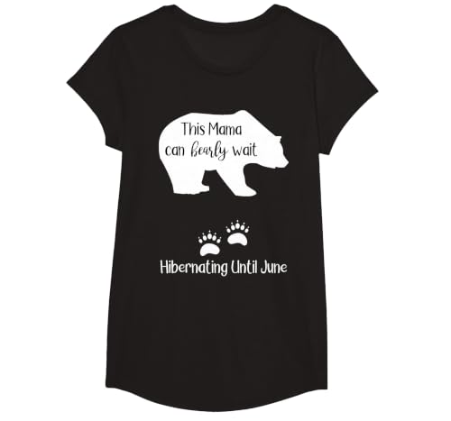 Pregnancy Shirt Announcement Due Date in June Mama Bear T-Shirt, Girls, Black, Large