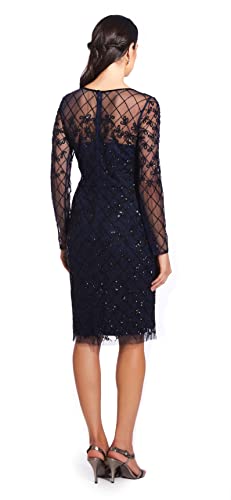 Adrianna Papell Women's Short Fully Beaded Sheath Dress With Long Sleeves, Navy/Black, 14 #TOP1