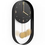 Driini Modern Pendulum Wall Clock - Decorative and Unique Metal Frame, with 8 Inch Face - Contemporary, Minimalist Design, with Silent Battery Operation - Includes Both Black and Gold Pendelum