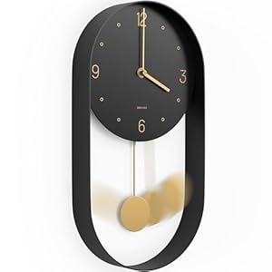Driini Modern Pendulum Wall Clock – Decorative and Unique Metal Frame, with 8 Inch Face – Contemporary, Minimalist Design, with Silent Battery Operation – Includes Both Black and Gold Pendelum