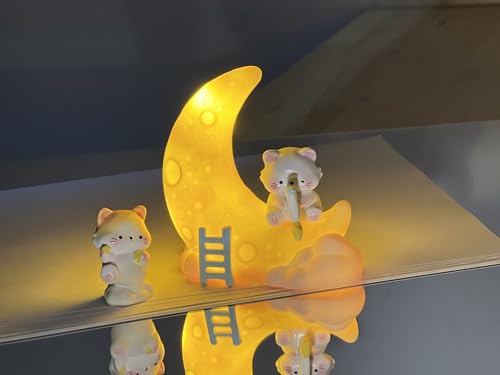 Image of Adorable Moon Fishing Cat Night Light Set - Customizable Cat Figurines - Warm Glow - Ideal for Home Decor and Gifts