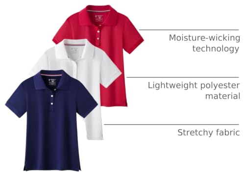 Image of Liberty Pro 3 Pack Youth Girls Short Sleeve Golf Polo Shirts | Collared Shirts, 3-Button Placket, Moisture Wicking Tops for Kids, Teens, School Uniform, Golf, Tennis