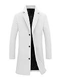 Tanming Mens Black Trench Coat Notched Lapel Single Breasted Long Peacoat Overcoat (White-XL)