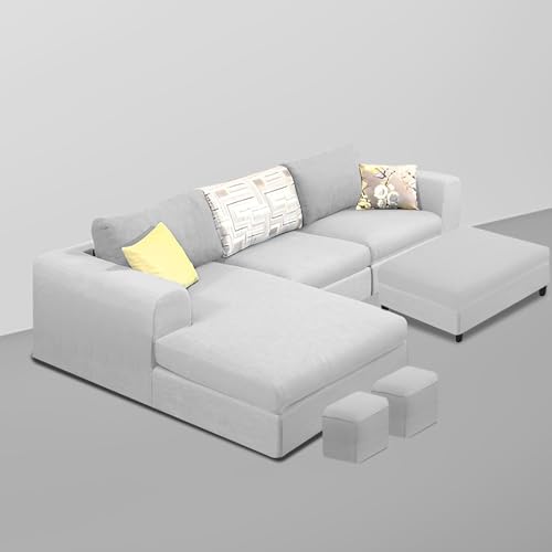 Image of Koza LHS 4 Seater L Shape Sofa Set with Center Table for Living Room (Grey Fabric) Premium Fabric Sofa