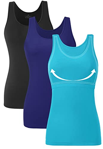 Orrpally Basic Tank Top with Bra for Women Cotton Shelf Bra Undershirt Cami Tank Tops 3-Pack