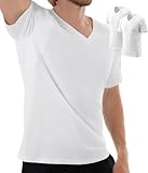 CAOZITOU Anti-Schweiß Shirt Herren V-Ausschnitt 2er-Pack, Baumwolle Achselpads Unterhemd Schweißresistent T-Shirt Reguläre Passform (Weiß, L)