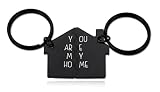 Couples Keychain 2 pcs You Are My Home Keyring for Couples Girlfriend Boyfriend Friend gift (Black(H