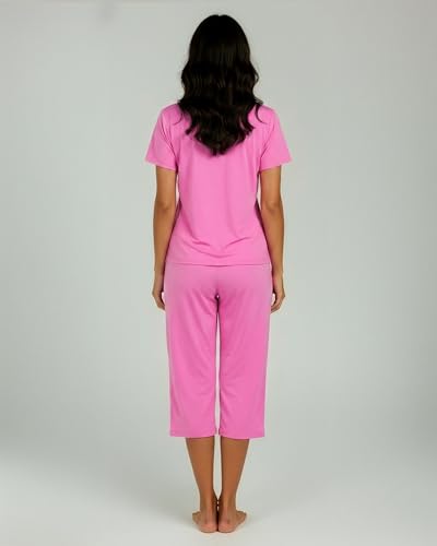 Image of Real Essentials 2 Pack: Womens Pajamas Short Sleeve Sleepwear Tops and Capri Pants Pjs Print Pajama Sets (Available In Plus)