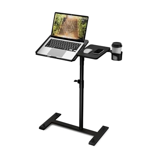 Aothia Side Table Height Adjustable with Hidden Wheels, Care Table for Bed, Computer Desk Made of Wood, Small Overbed Table, Sofa Table, Bedside Table for Living Room, Bedroom, Black