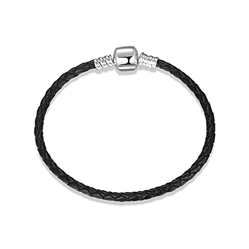 Pulsera trenzada de piel sintética de plata de ley 925 con cierre redondo, compatible con Pandora, joyería para niñas y mujeres, Todos