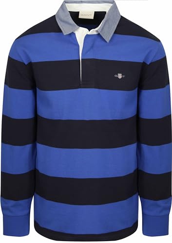 Image of Gant Heavy Rugger Shield Polo Shirt Stripes Navy - Men - Clothing, blue, S