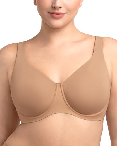 HSIA Minimizer Bras for Women Plus Size Full Coverage Unlined T Shirt Bra Seamless Underwire Cool Comfort Daily Bras Dark Beige
