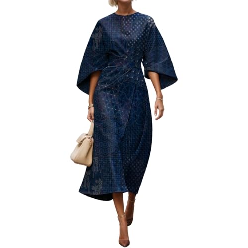 TIAFORD Women's Spring Summer Elegant Floral Print Empire Waist Dress