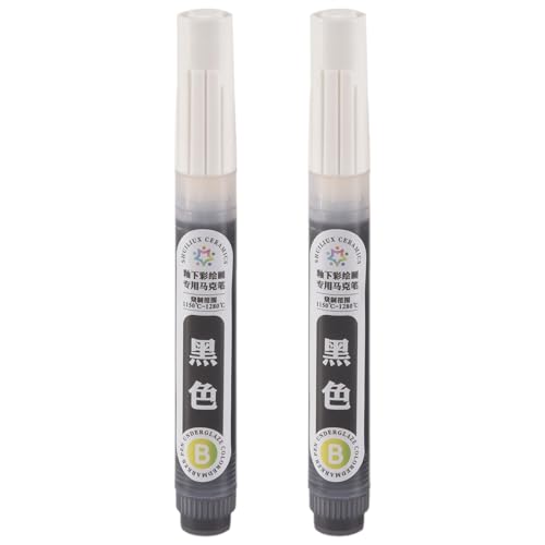 Puthernm 2 Piezas de Bolígrafo de Esmalte para Cerámica, Bolígrafo de Escritura de Cerámica, Bolígrafo de Porcelana Permanente de Color Bajo Esmalte (Negro)